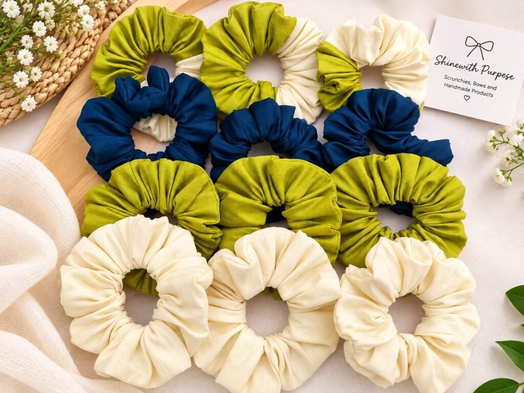 MULTICOLOR satin cotton scrunchies (pair of 12 )