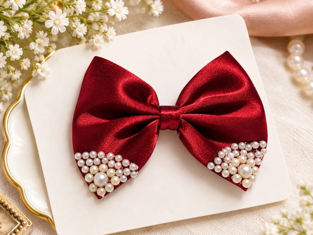 Ruby pearl bow clip