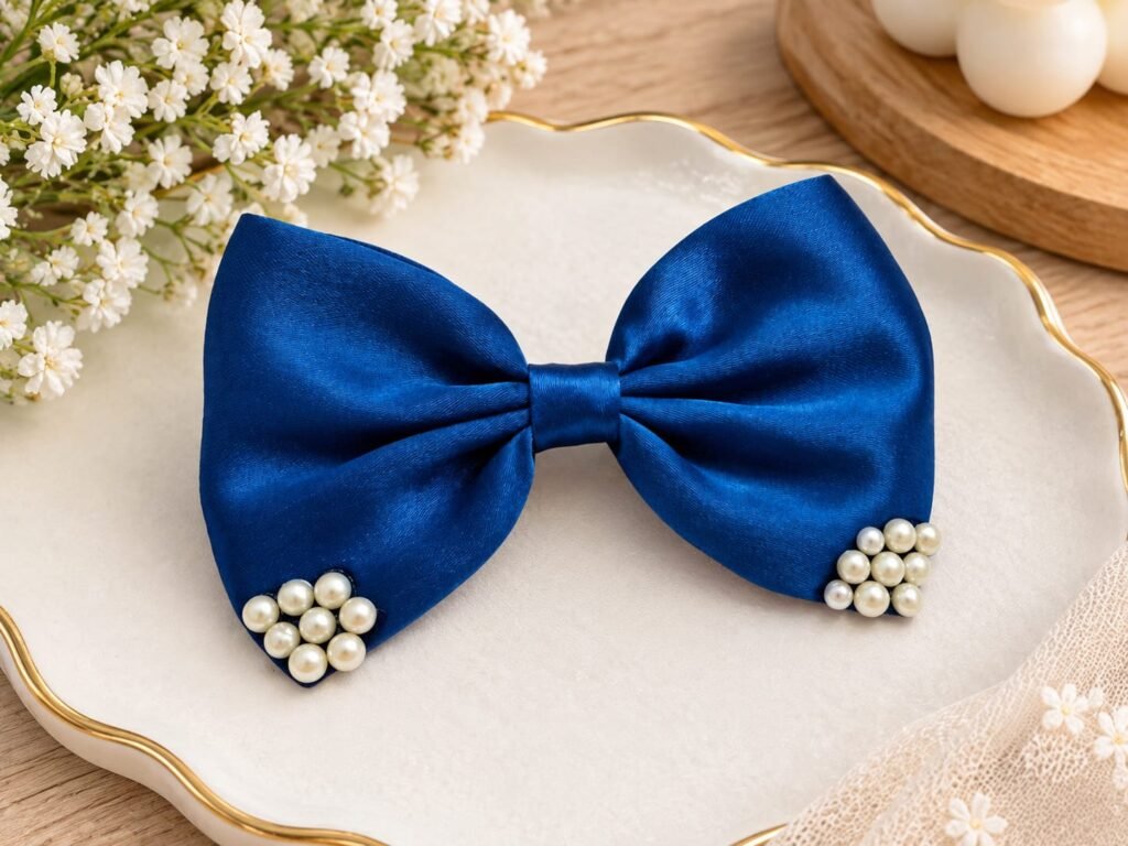 Royal blue pearl bow